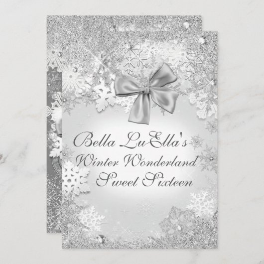 ウィンターワンダーランドスノーフレークパーティの招待状 招待状 (正面/裏面)