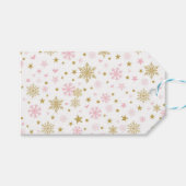 ウィンターワンダーランドスノーフレークピンク金ゴールド誕生日 ギフトタグ (正面(横))