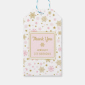 ウィンターワンダーランドスノーフレークピンク金ゴールド誕生日 ギフトタグ (裏面)