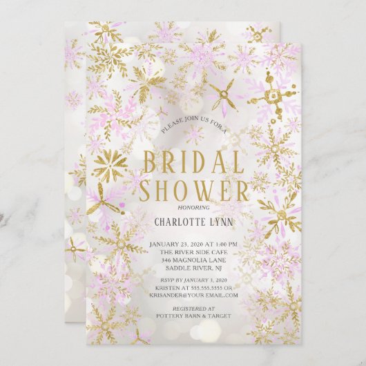 ウィンターワンダーランドスノーフレークブライダルシャワー 招待状 (正面/裏面)