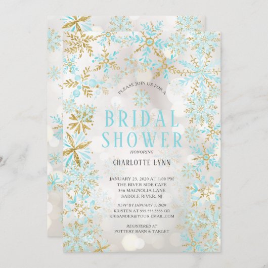 ウィンターワンダーランドスノーフレークブライダルシャワー 招待状 (正面/裏面)