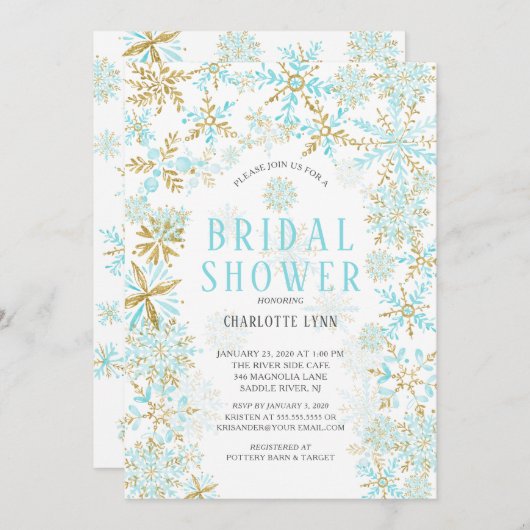 ウィンターワンダーランドスノーフレークブライダルシャワー 招待状 (正面/裏面)