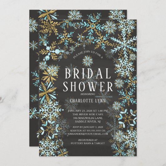 ウィンターワンダーランドスノーフレークブライダルシャワー 招待状 (正面/裏面)