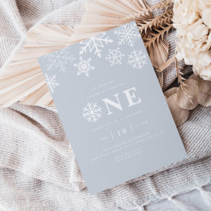 ウィンターワンダーランドスノーフレークボーイズブルー誕生日 招待状
