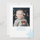 ウィンターワンダーランドスノーフレークボーイファースト誕生日 招待状 (裏面)