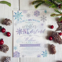 ウィンターワンダーランドスノーフレーク誕生日招待状 招待状