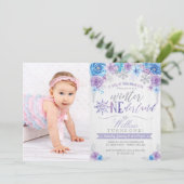 ウィンターワンダーランドスノーフレーク誕生日招待状 招待状 (スタンド正面)