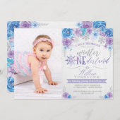 ウィンターワンダーランドスノーフレーク誕生日招待状 招待状 (正面/裏面)