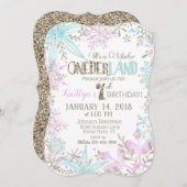 ウィンターワンダーランドスノーフレーク誕生日 招待状 (正面/裏面)