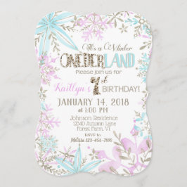 ウィンターワンダーランドスノーフレーク誕生日 招待状