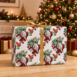 ウィンターワンダーランドスノーマンクリスマス ラッピングペーパー