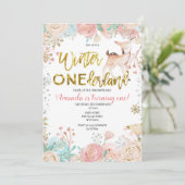 ウィンターワンダーランドスノー誕生日招待状ピンク 招待状 (スタンド正面)