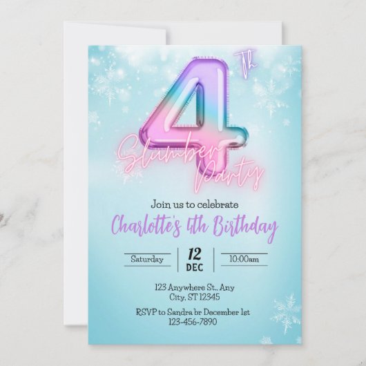 ウィンターワンダーランドスランバーパーティの招待状 招待状 (正面)