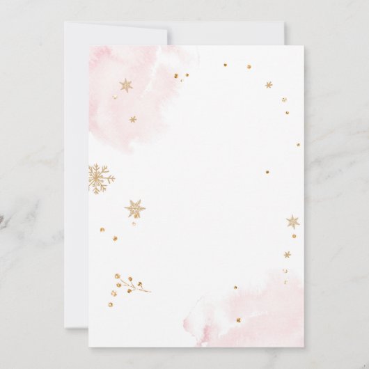 ウィンターワンダーランドスレイピンク素朴金ゴールド結婚ズ 招待状 (裏面)