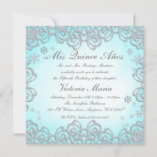 ウィンターワンダーランドスワールスノーフレークキンセアニェラ 招待状 (正面)