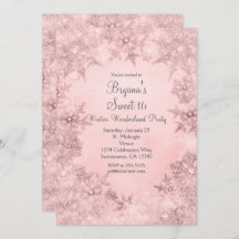 ウィンターワンダーランドソフトピンクスノーフレーク招待状