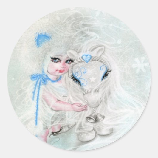 ウィンターワンダーランドチビ(小さくかわいく書いた感じ)ガールポニーステッカー ラウンドシール (正面)