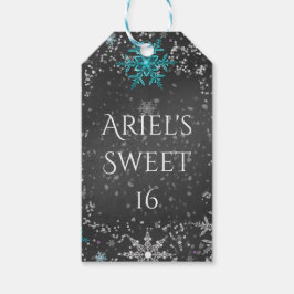 ウィンターワンダーランドチョークティール（緑がかった色）&パープルカスタムパーティー ギフトタグ