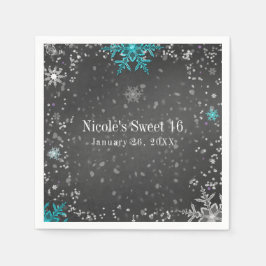 ウィンターワンダーランドチョークティール（緑がかった色）&パープルパーティー スタンダードカクテルナプキン