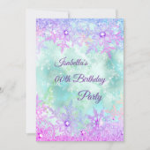 ウィンターワンダーランドティール（緑がかった色）ブルーパープルピンクパーティー 招待状 (正面)