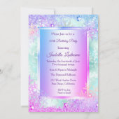 ウィンターワンダーランドティール（緑がかった色）ブルーパープルピンクパーティー 招待状 (裏面)