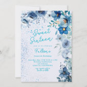 ウィンターワンダーランドティール（緑がかった色）ブルーフローラSweet sixteen 招待状 (正面)