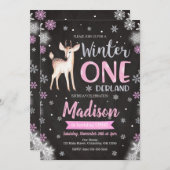 ウィンターワンダーランドディアファースト誕生日招待状 招待状 (正面/裏面)