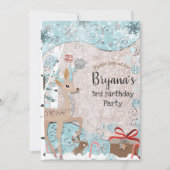 ウィンターワンダーランドディアホリディースノー誕生日パーティー 招待状 (正面)