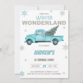ウィンターワンダーランドトラック誕生日招待状 招待状 (正面)