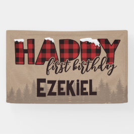 ウィンターワンダーランドバッファロープレイドハッピーバースデー 横断幕