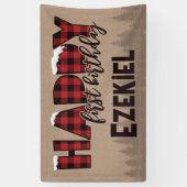 ウィンターワンダーランドバッファロープレイドハッピーバースデー 横断幕 (縦)