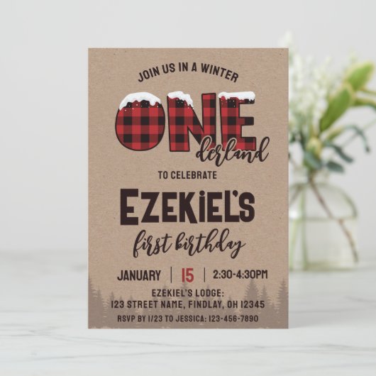 ウィンターワンダーランドバッファロープレイド誕生日パーティー 招待状 (スタンド正面)