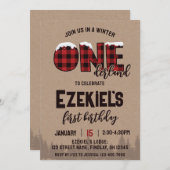 ウィンターワンダーランドバッファロープレイド誕生日パーティー 招待状 (正面/裏面)