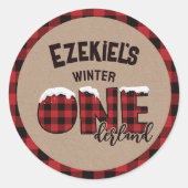 ウィンターワンダーランドバッファロープレイド誕生日 ラウンドシール (正面)