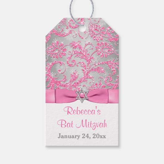 ウィンターワンダーランドバルミツワーメッセージカード – ピンク ギフトタグ (正面)