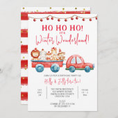 ウィンターワンダーランドパーティー、クリスマスツイン誕生日、ツイン 招待状 (正面/裏面)