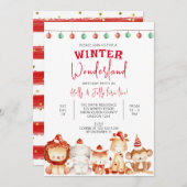 ウィンターワンダーランドパーティー、ツインズ誕生日、ツインズ 招待状 (正面/裏面)