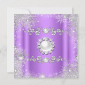 ウィンターワンダーランドパープルシルバースノーフレークパーティー 招待状 (裏面)