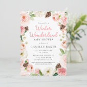 ウィンターワンダーランドピンクガールベビーシャワー招待状 招待状 (スタンド正面)