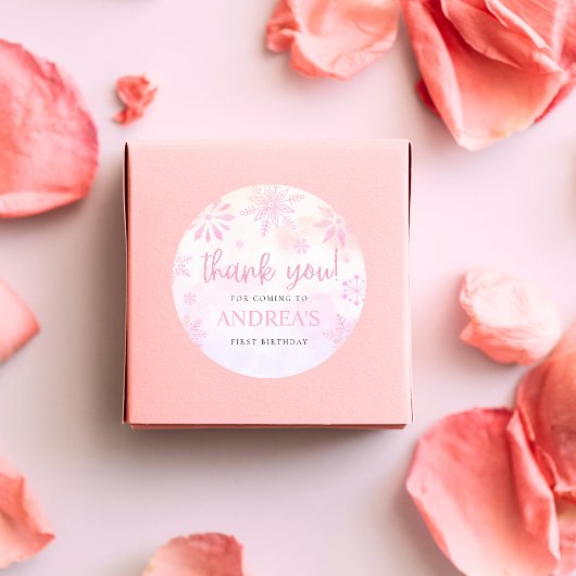 ウィンターワンダーランドピンクグリッタースノーフレーク1日 ラウンドシール