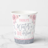 ウィンターワンダーランドピンクシルバースノーフレークパーティー 紙コップ (裏面)