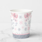 ウィンターワンダーランドピンクシルバースノーフレークパーティー 紙コップ (右)
