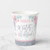 ウィンターワンダーランドピンクシルバースノーフレークパーティー 紙コップ (裏面)