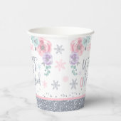 ウィンターワンダーランドピンクシルバースノーフレークパーティー 紙コップ (右)