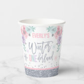 ウィンターワンダーランドピンクシルバースノーフレークパーティー 紙コップ (正面)