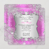 ウィンターワンダーランドピンクシルバースノーフレーク誕生日2 招待状 (正面/裏面)