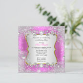 ウィンターワンダーランドピンクシルバースノーフレーク誕生日 招待状 (スタンド正面)