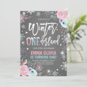 ウィンターワンダーランドピンクシルバーファースト誕生日 招待状 (スタンド正面)