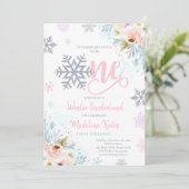 ウィンターワンダーランドピンクシルバーフローラ1st誕生日 招待状 (スタンド正面)