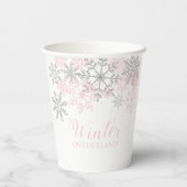 ウィンターワンダーランドピンクシルバー1歳のパーティー 紙コップ (裏面)